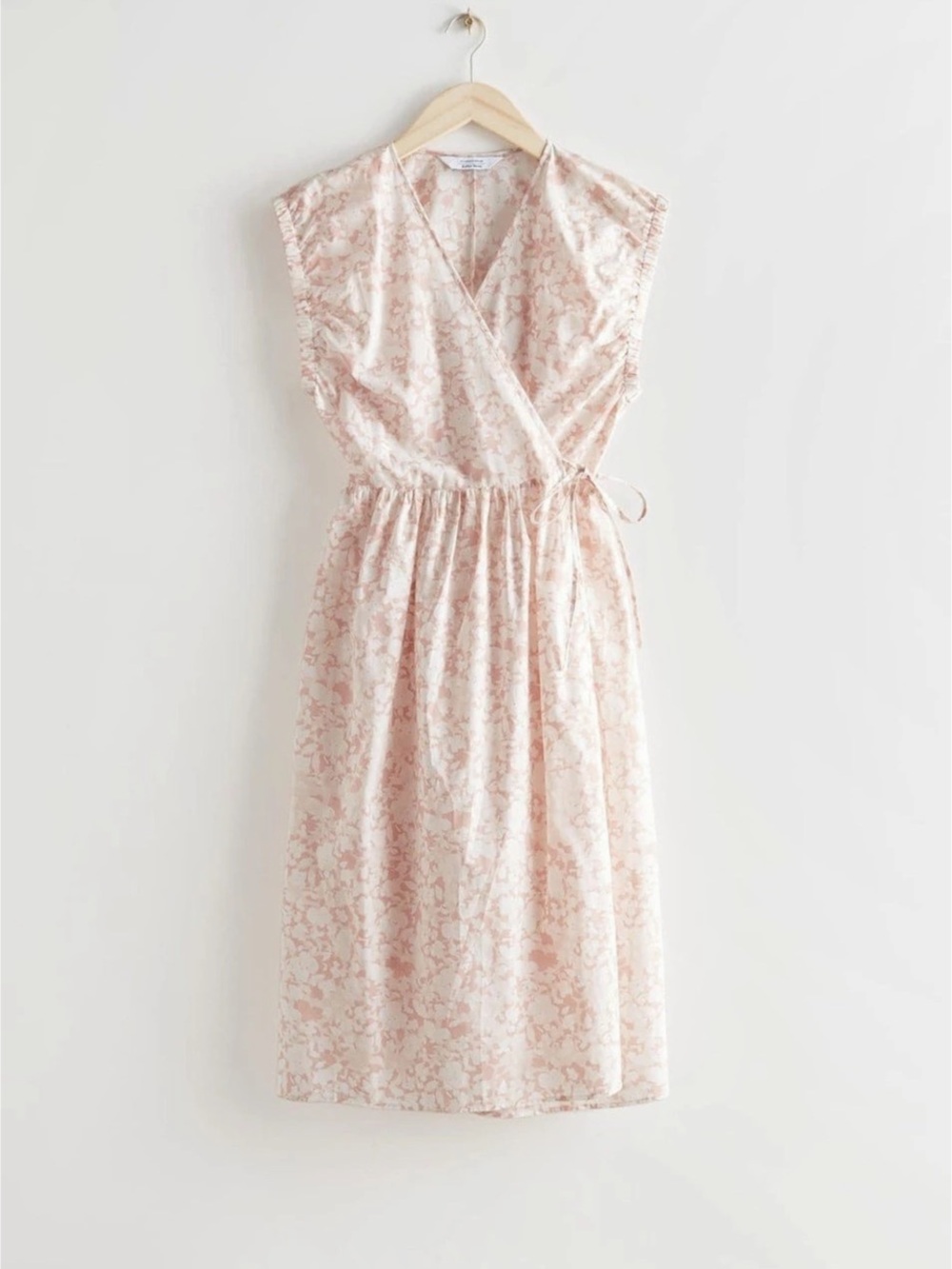 & Other Stories Ruffled Midi Wrap Dress & in Pink & White Size 6